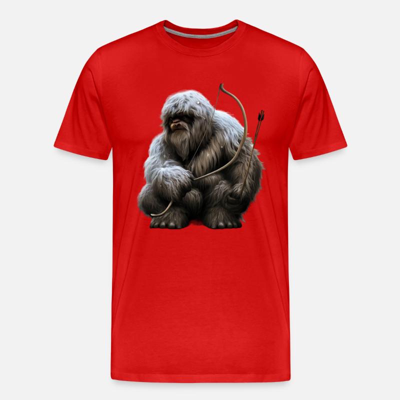 Yeti mit Pfeil und Bogen - Männer Premium Bio T-Shirt - Rot
