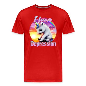 Depressives Einhorn im Sonnenuntergang - Männer Premium Bio T-Shirt - Rot - Vorne - Damien (186cm)