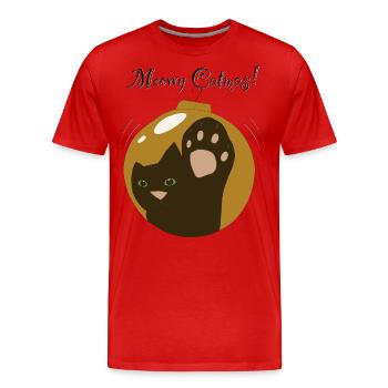 Meowy Catmas gold ball, black cat - Men's Premium Organic T-Shirt - red - Front - Damien (186cm)