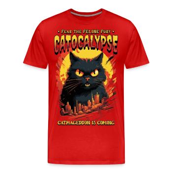 Katze Zerstört Großstadt Wütend Böse Kunst Modern - Männer Premium Bio T-Shirt - Rot - Vorne - Damien (186cm)