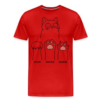Verwirrte Katze Stein Papier Schere - Männer Premium Bio T-Shirt - Rot - Vorne - Damien (186cm)