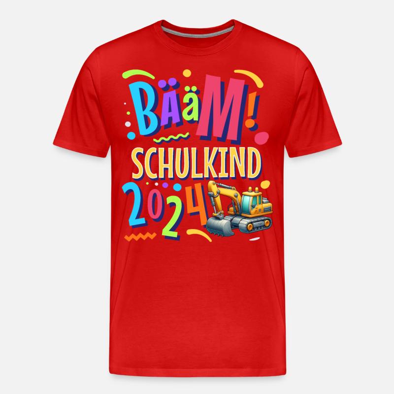 Bääm Schulkind 2024 Bagger - Männer Premium Bio T-Shirt - Rot