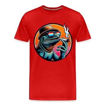 Lézard Fumant de l’herbe, Iguane - T-shirt bio Premium Homme - rouge - Devant - Damien (186cm)