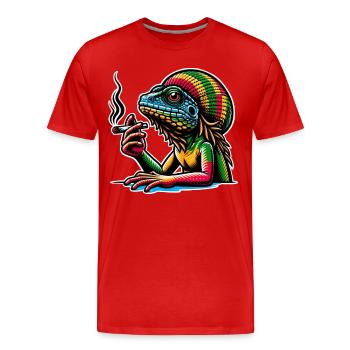 Lézard fumant du cannabis - T-shirt bio Premium Homme - rouge - Devant - Damien (186cm)