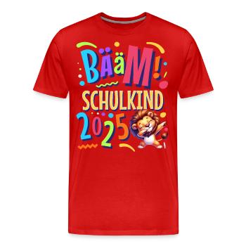 Einschulung Löwe Schulanfänger 2025 - Männer Premium Bio T-Shirt - Rot - Vorne - Damien (186cm)