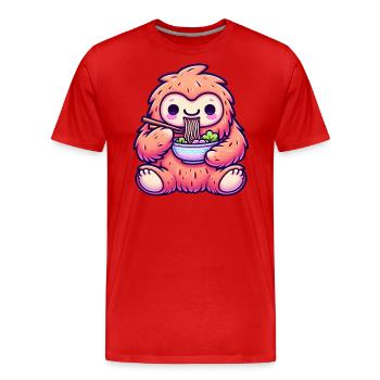 Kawaii Ramen Bigfoot Japanese Noodles Bowl - Männer Premium Bio T-Shirt - Rot - Vorne - Damien (186cm)