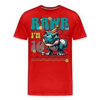 10e anniversaire Rawr T Rex dinosaure - T-shirt bio Premium Homme - rouge - Devant - Damien (186cm)