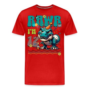 12e anniversaire Rawr T Rex dinosaure - T-shirt bio Premium Homme - rouge - Devant - Damien (186cm)