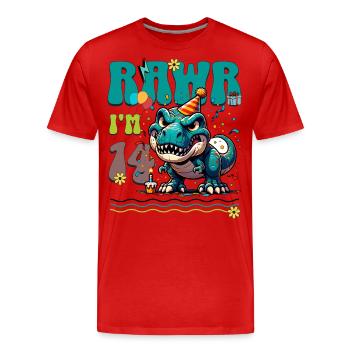 14ème anniversaire Rawr T Rex Dinosaure - T-shirt bio Premium Homme - rouge - Devant - Damien (186cm)