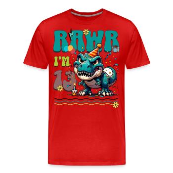 13ème anniversaire Rawr T Rex Dinosaure - T-shirt bio Premium Homme - rouge - Devant - Damien (186cm)