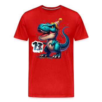 T Rex Dinosaure 13e anniversaire Enfants Anniversaire - T-shirt bio Premium Homme - rouge - Devant - Damien (186cm)