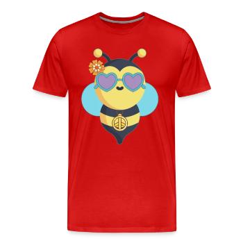 Biene Hippie Peace - Männer Premium Bio T-Shirt - Rot - Vorne - Damien (186cm)