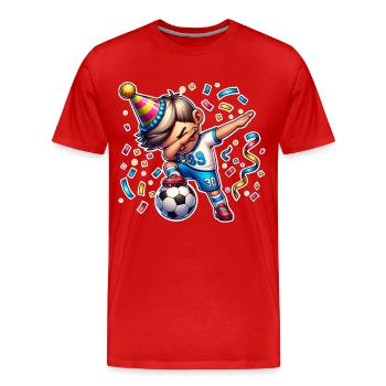 footballeur football anniversaire confettis - T-shirt bio Premium Homme - rouge - Devant - Damien (186cm)