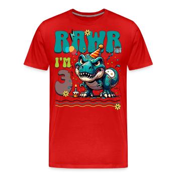 3ème anniversaire Rawr T Rex Dinosaure - T-shirt bio Premium Homme - rouge - Devant - Damien (186cm)