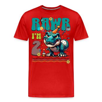 2ème anniversaire Rawr T Rex Dinosaure - T-shirt bio Premium Homme - rouge - Devant - Damien (186cm)