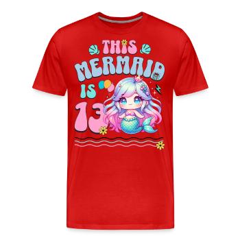 Sirène 13e anniversaire Fille Enfants - T-shirt bio Premium Homme - rouge - Devant - Damien (186cm)