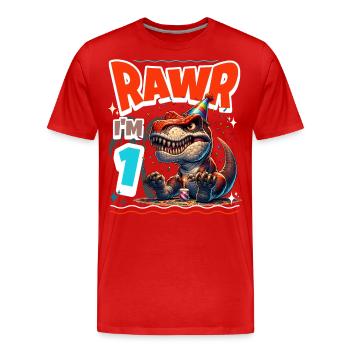 1er anniversaire Rawr T Rex Dinosaure - T-shirt bio Premium Homme - rouge - Devant - Damien (186cm)