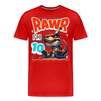 10e anniversaire Rawr T Rex dinosaure - T-shirt bio Premium Homme - rouge - Devant - Damien (186cm)