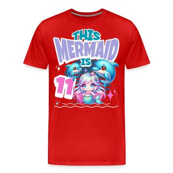 Mermaid 11th Birthday Girl Kids - Men's Premium Organic T-Shirt - red - Front - Damien (186cm)