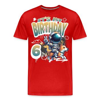 Astronaute 6e anniversaire Chien de l'espace drôle - T-shirt bio Premium Homme - rouge - Devant - Damien (186cm)