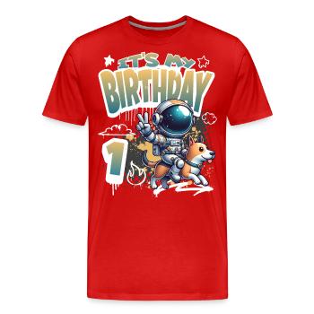 Astronaute 1er anniversaire Chien de l'espace drôle - T-shirt bio Premium Homme - rouge - Devant - Damien (186cm)