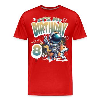 Astronaute 8e anniversaire Chien de l'espace drôle - T-shirt bio Premium Homme - rouge - Devant - Damien (186cm)
