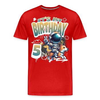 Astronaute 5e anniversaire Chien de l'espace drôle - T-shirt bio Premium Homme - rouge - Devant - Damien (186cm)