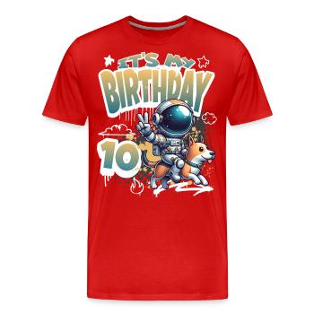 Astronaute 10e anniversaire Chien de l'espace drôle - T-shirt bio Premium Homme - rouge - Devant - Damien (186cm)