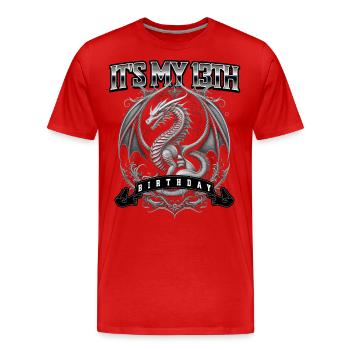Dragon 13e anniversaire Dragon - T-shirt bio Premium Homme - rouge - Devant - Damien (186cm)