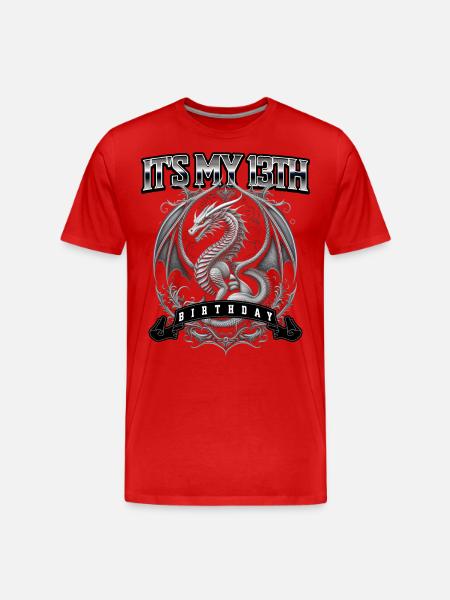 Dragon 13th Birthday Dragon - Men's Premium Organic T-Shirt - red