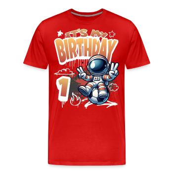 Football Astronaut 1st Birthday - Men's Premium Organic T-Shirt - red - Front - Damien (186cm)