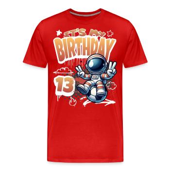 13e anniversaire de l’astronaute de football - T-shirt bio Premium Homme - rouge - Devant - Damien (186cm)