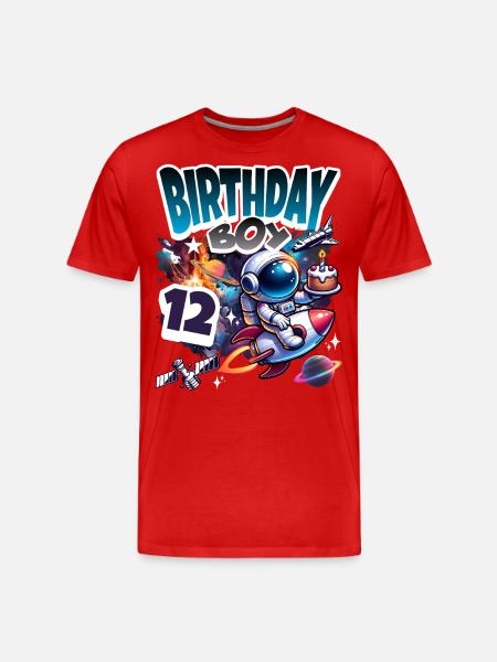 Astronaut 12th Birthday Space - Men's Premium Organic T-Shirt - red