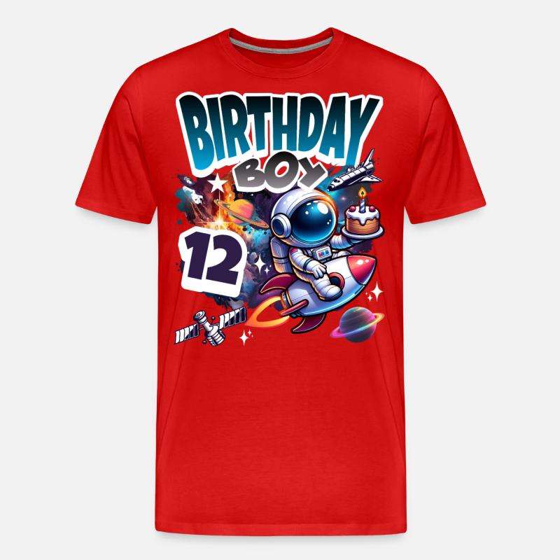 Astronaut 12th Birthday Space - Men's Premium Organic T-Shirt - red