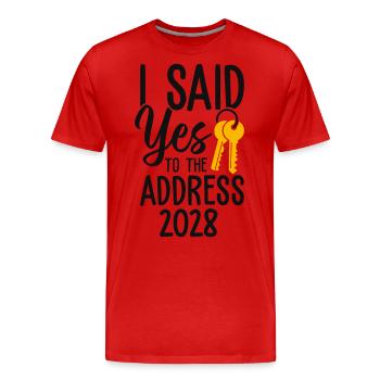 J’ai dit à l’adresse 2028 - T-shirt bio Premium Homme - rouge - Devant - Damien (186cm)