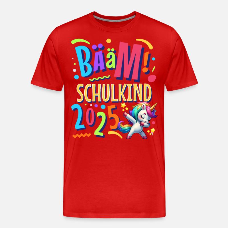 Bääm Schulkind 2025 Einhorn - Männer Premium Bio T-Shirt - Rot