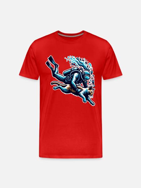 Plongée Plongeur Chat - T-shirt bio Premium Homme - rouge
