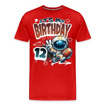Astronaute 12e anniversaire Football - T-shirt bio Premium Homme - rouge - Devant - Damien (186cm)