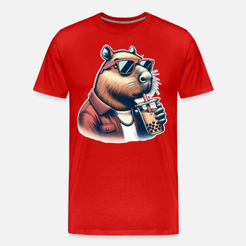 Capybara Bubble Tea - Männer Premium Bio T-Shirt - Rot