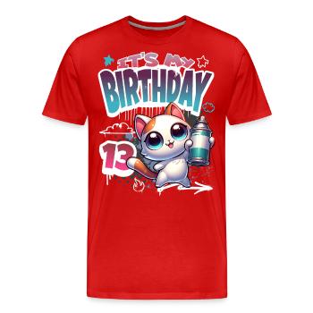 Graffiti de chat de 13e anniversaire - T-shirt bio Premium Homme - rouge - Devant - Damien (186cm)