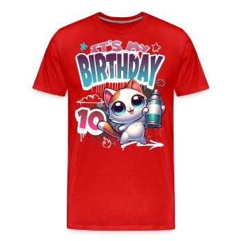 10th Birthday Cat Graffiti - Men's Premium Organic T-Shirt - red - Front - Damien (186cm)