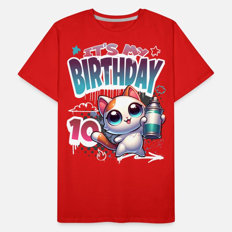Graffiti de chat 10e anniversaire T-shirt bio Premium Homme