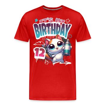 12e anniversaire chat graffiti - T-shirt bio Premium Homme - rouge - Devant - Damien (186cm)