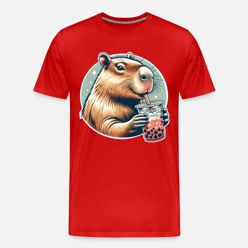 Capybara Bubble Tea - Männer Premium Bio T-Shirt - Rot