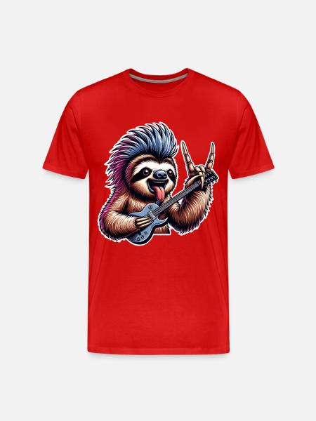 Sloth Rock and Roll Guitarist - Men's Premium Organic T-Shirt - red