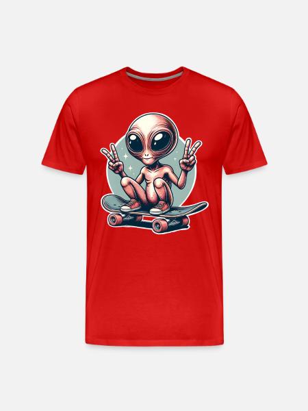 Alien Skateboard Skater Skate - Men's Premium Organic T-Shirt - red