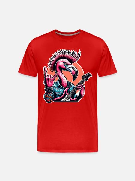 Flamingo Rock and Roll guitarist - Men's Premium Organic T-Shirt - red