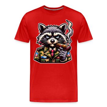 Waschbär Zigarre Soldat - Männer Premium Bio T-Shirt - Rot - Vorne - Damien (186cm)