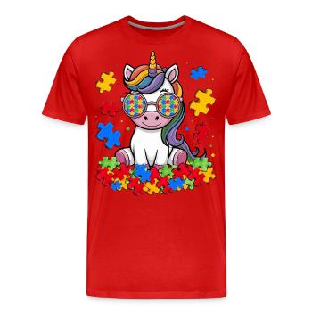 Licorne de sensibilisation à l’autisme - T-shirt bio Premium Homme - rouge - Devant - Damien (186cm)