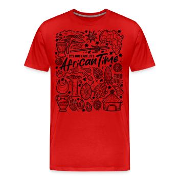 It's Not Late – It's African Time - Men's Premium Organic T-Shirt - red - Front - Damien (186cm)